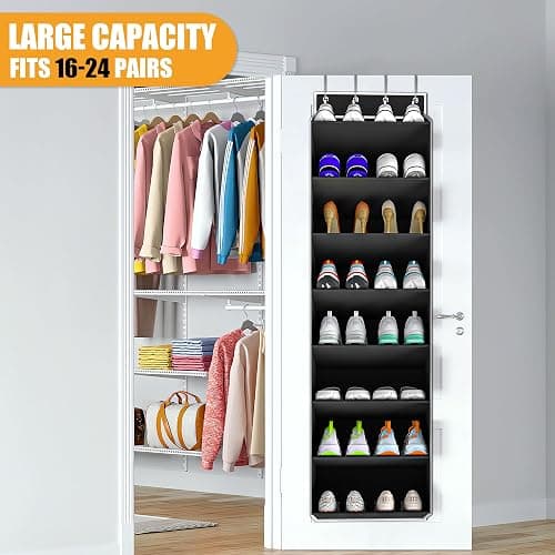 KYEVIS Over The Door Shoe Organizer Storage Fit 16-24 Pairs Hanging Shoe Rack Organiser for Closet Door, Deep Pocket Shoe Holder for Sneakers,Boots Storage(1 Pack Black) thumbnail 2