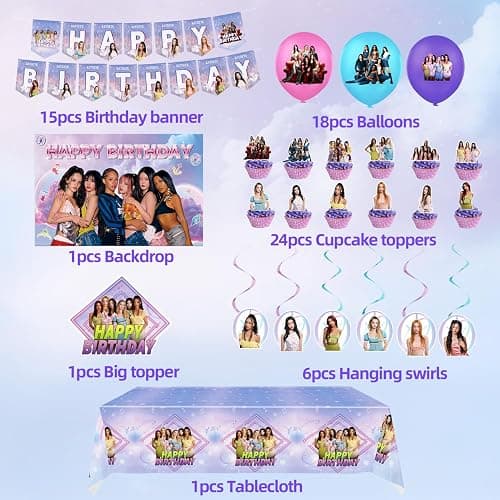 KATSEYE Birthday Decorations, Party Supplies Set Include Banner, Backdrop, Balloons, Hanging Swirls, Cake Cupcake Toppers, Tablecloth for Girls Fans KATSEYE Theme Party thumbnail 2