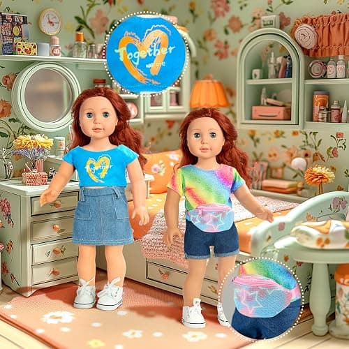 18-inch-Doll-Clothes-Accessories ARTST 18 Doll Accessories American Doll Clothing Dress Outfit Set with Hat Shoes Socks WaistBag for Girls thumbnail 5