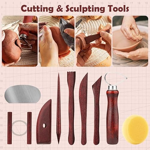 48PCS Pottery Tools Kit for Sculpting, Clay Carving Tools, Ceramic Tools for Polymer Clay, Modeling, Trimming, Molding, Shaping, Pottery Kiln, Arts Crafts Supplies, Adults, Students, Beginners, Pros thumbnail 4