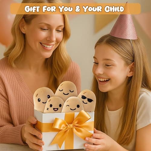 GERBIT Potato Stuffed Animal Cute Plush Toys, 5 Pcs Mood Support Potato Plush and Plushies with Carry Basket, Funny Squeeze Toys Home Desk Decor Cheer up Doll Gift for Kids Adults Friends Her Sister thumbnail 5