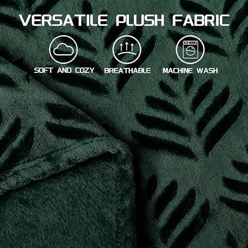 Exclusivo Mezcla Fleece Throw Blanket for Couch, Super Soft and Cozy Blankets All Season Use, Leaves Pattern, Plush Fuzzy Lightweight, Forest Green, 50x60 Inch thumbnail 6