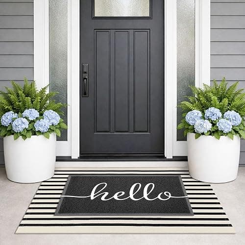 KILOCOCO Beige Striped Rug 2.3'x3.6' Indoor Outdoor Rugs Front Door Mat Hand Woven Cotton Washable Striped Layered Doormats for Front Porch/Kitchen/Farmhouse/Entryway/Patio thumbnail 3