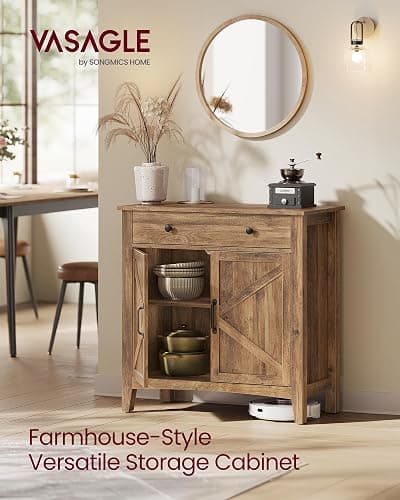 VASAGLE LIRY Collection - Buffet Cabinet, Coffee Bar Cabinet with a Drawer, Adjustable Shelf, Sideboard Storage with Cable Hole, Drawer Divider, Honey Brown UBBK341K01 thumbnail 3