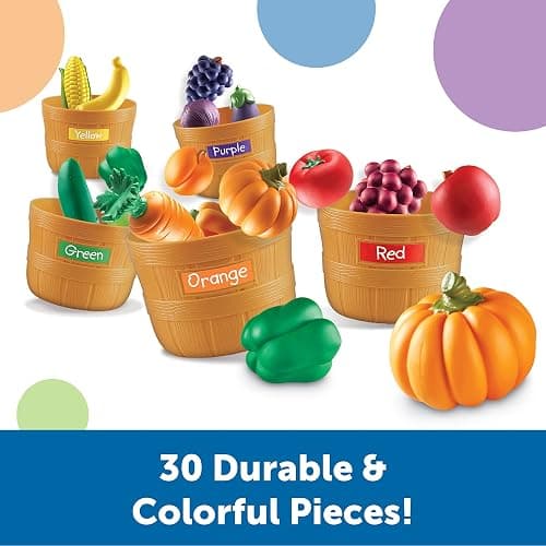 Learning Resources Farmer's Market Color Sorting Set - Play Food for Kids, Toddler Stacking Toys, Grocery and Kitchen Play Toys , Montessori, Fine Motor Skills , Gifts for Boys And Girls thumbnail 3