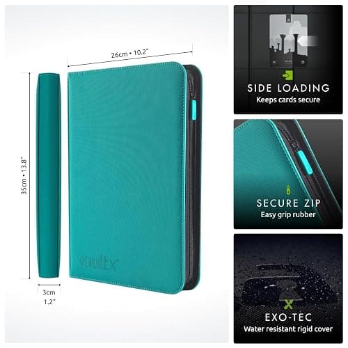 Vault X 9 Pocket Trading Card Zip Binder, 360 Cards, Premium Exo-Tec Album Material, 20 Side-Loading Pages, Folder for Collectible Games, Sports, TCG (Teal) thumbnail 2