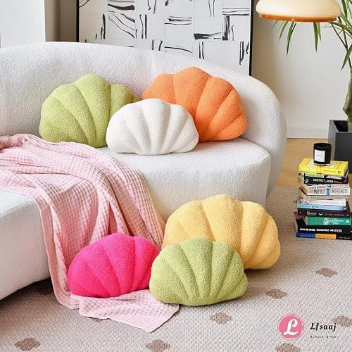 Lfsaaj Beige Seashell Throw Pillows, Shell Shaped Throw Pillows, 13 Inch Soft Home Decorative Pillow Plush Cushion for Bed Couch Living Sofa Room Decor Accent Throw Pillow thumbnail 2