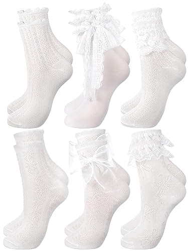 Fourluoo 6 Pairs Women's Ruffle Ankle Socks - Lace & Frilly Cute Breathable Thin Cool Casual Socks - Image 1