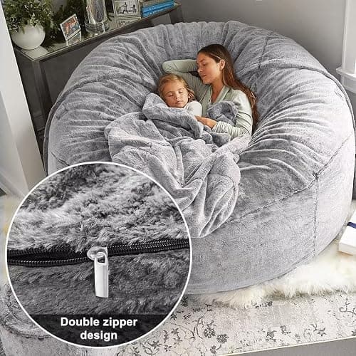 FIEATES Bean Bag Chair for Adults Kids No Filler Soft Round Giant Beanbag Chair Lazy Sofa Reading Chair Cover, 3.5FT, Black thumbnail 3