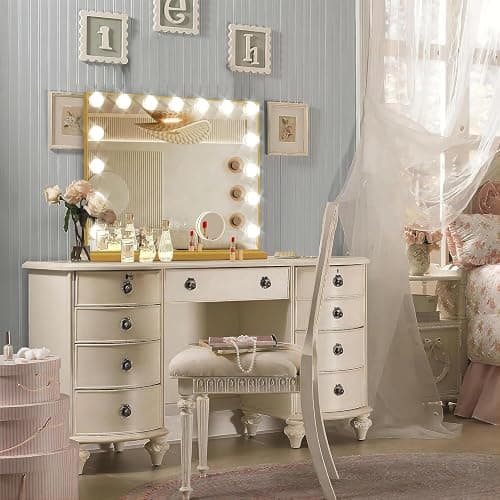 Ratsamee Gold Hollywood Vanity Mirror with Lights, 15 Dimmable Bulbs, 3 Color Lights,Make Up Lighted Mirror, Aluminum Metal Frame, USB Charging Port（23" x 18"） thumbnail 3