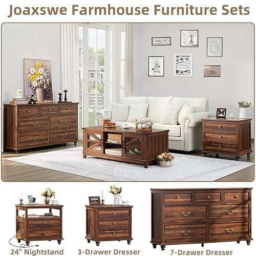Joaxswe Farmhouse Dresser and Nightstand Set - 3 Piece, 54" Wide Dresser and 24" Nightstands for Bedroom, Living Room, Hallway thumbnail 4