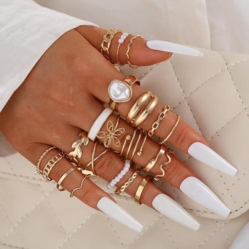 YEEZII 25 Pcs Gold Knuckle Rings Set for Women, Cute Stackable Finger Midi Rings, Dainty Gold Chunky Stacking Statement Womens ring pack thumbnail 5