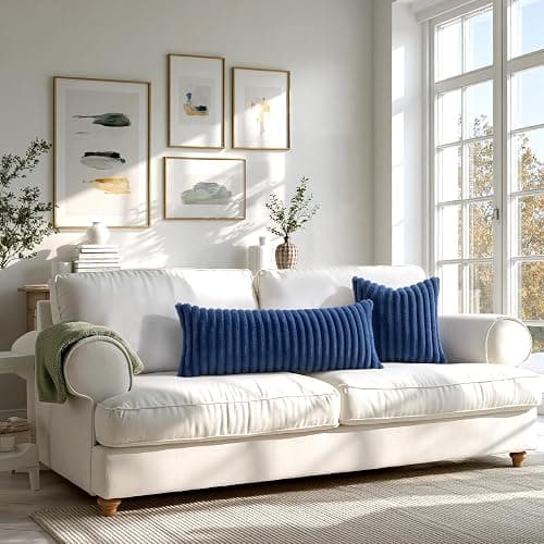 MIULEE Faux Fur Decorative Throw Pillow Covers 18x18 Set of 2 Navy Blue | Coastal Modern Art Home Decor Soft Plush Couch Pillows Cozy Fluffy Cushion Covers for Sofa Bed Living Room thumbnail 7