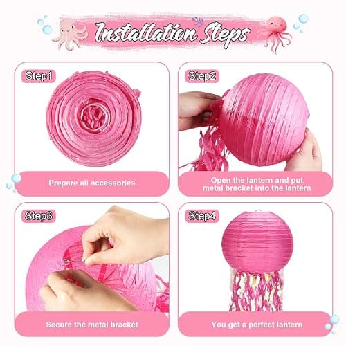 8pack Pink Jellyfish Party Decorations,Jellyfish Lantern Hanging，with Tape and String,Mermaid Birthday Decorations for Birthday,Mermaid,Baby Shark,Ocean Themed Party Supplies thumbnail 4