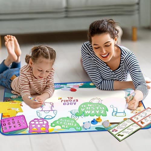 bemece Water Doodle Mat 40 x 32 Inches Aqua Painting Drawing Mat Mess Free Learning Toy Mat Early Education Gifts for Kids ChildrenToddlers Aged 3 4 5 6 7 Years Old thumbnail 2
