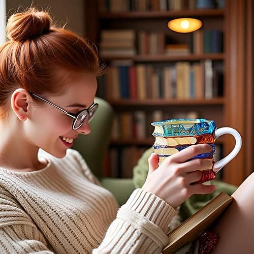WACOI Painted Book Glass Coffee Mugs, 14oz Espresso Cappuccino Latte Tea Cups with Handle, Novelty Mugs for Readers, Bookworm, Ideal Gift for Christmas, Birthday thumbnail 7