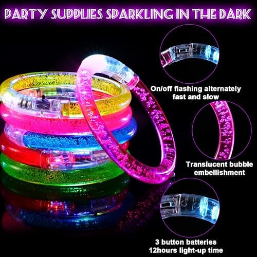 Mikulala 24Pcs Glow in the Dark Party Supplies for Kids/Adults, Flashing Light up Toys LED Bracelets Easter Glow Sticks, Mardi Gras Party Favors Carnival Birthday Concert Gifts Accessory thumbnail 5