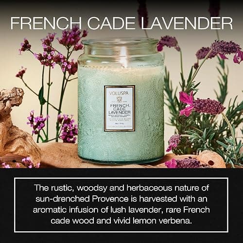 Voluspa French Cade Lavender Candle, 18 oz, Coconut Wax Blend, Scented Candles for Home, 100 Hour Burn Time, Candle Jars thumbnail 2