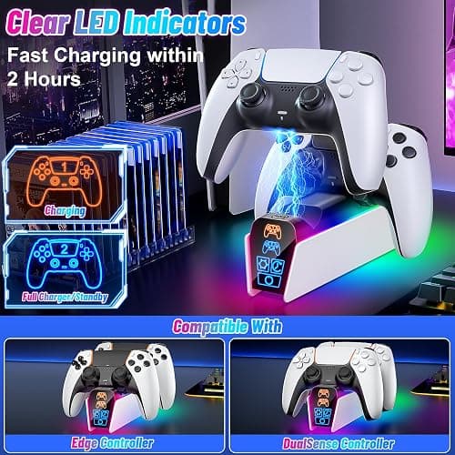 Fenolical PS5 Controller Charger Station for Dualsense & Edge Controller for PlayStation 5 Storage, PS5 Accessories Charging Station with Timer Function thumbnail 6