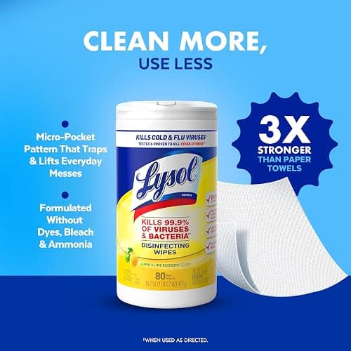 Lysol Disinfectant Wipes, Multi-Surface Antibacterial Cleaning Wipes, For Disinfecting and Cleaning, Lemon and Lime Blossom, 80 Count (Pack of 3) thumbnail 6