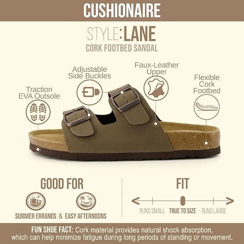 CUSHIONAIRE Lane Cork Footbed Womens Sandals Comfortable Double Buckle Slip On Sandals for Women with Arch Support and Classic Two Strap Design thumbnail 4