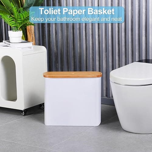 efluky Toilet Paper Storage, Toilet Paper Basket with Lid, Bathroom Organizer, Free Standing Holder Up to 9 Mega Rolls, White thumbnail 5