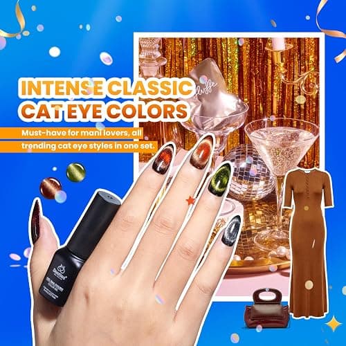 Beetles Cat Eye Gel Nail Polish Set - 20 Colors Nude Pink Green Blue Red Brown Black Magnetic Gel Polish Base Gel Matte Glossy Top Coat Lush Velvet Soak Off UV Manicure Salon DIY Gift for Women thumbnail 3