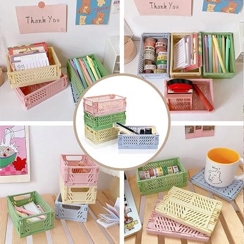 Xhwykzz 4 Pack Mini Foldable Plastic Small Baskets for Organizing and Storage, Collapsible Storage Crate for Home Bedroom Office Classroom Drawer Organizers (5.9x3.9x2.2in) Mini Size thumbnail 5