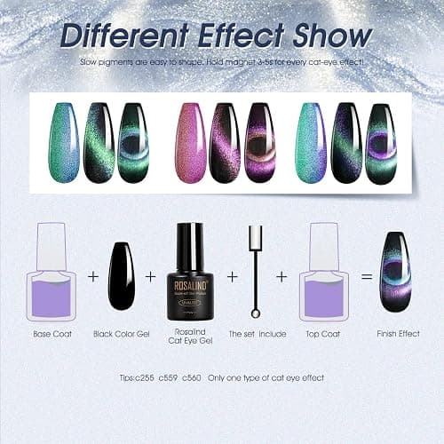 ROSALIND Cat Eye Gel Polish Set, 12 PCS Red Purple Blue Cateye Gel Polish | Swirl Shell Thread Holographic Sparkle Finish, Magnetic Cateye Effect with Magnet Stick, Soak Off UV LED Cured Gel Polish thumbnail 2
