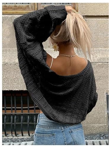 SHENHE Women's Loog Sleeve Crochet Boho Cropped Shrug Sweaters Cardigan | Oversized Lightweight Cardigans, Boho, Cardigan,Shrug,Sweater,Cardigan For Dress thumbnail 2