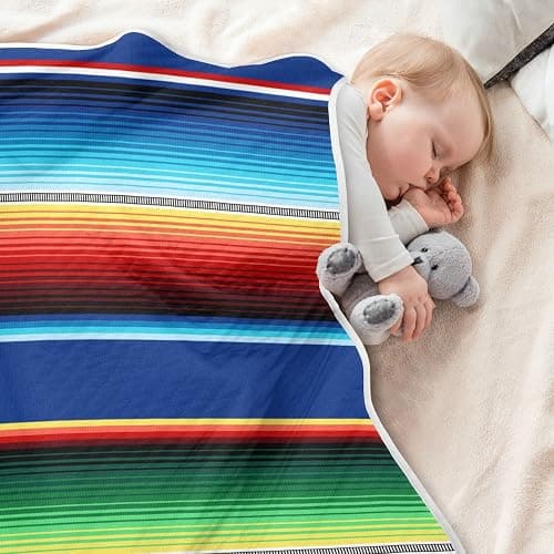 Kigai Mexican Serape Blanket Stripes Baby Blankets for Crib Stroller Nap, Warm Cozy Soft Receiving Blankets Unisex for Boys, Girls, Kids, Toddler, Infant - 30x40 inches thumbnail 6