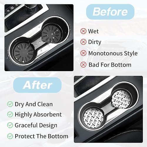 Black Bow Car Coasters for Cup Holders,2 Pack Car Cup Holder Coasters for Car,Ceramic Absorbent Car Coaster with A Finger Notch and Cork Base,Car Interior Accessories for Women Men thumbnail 6