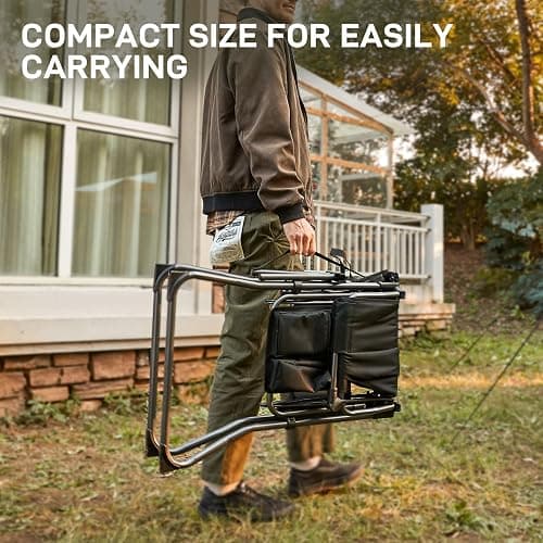 EVER ADVANCED Portable 30.7" Seat Height Tall Folding Camping Chair Directors Chair High Foldable Bar Stool with Side Table for Makeup Artist, Sports Event, Craft Show, Supports 350LBS Black Grey thumbnail 6