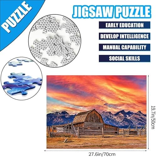 Jigsaw Puzzles for Adults, 2 Pack 1000 Pieces, Nature Landscape Mountain Scene National Park Challenging Puzzle Perfect for Family Activity Game Nights Gifts(Barn in Wyoming & Colorful Rock) thumbnail 3