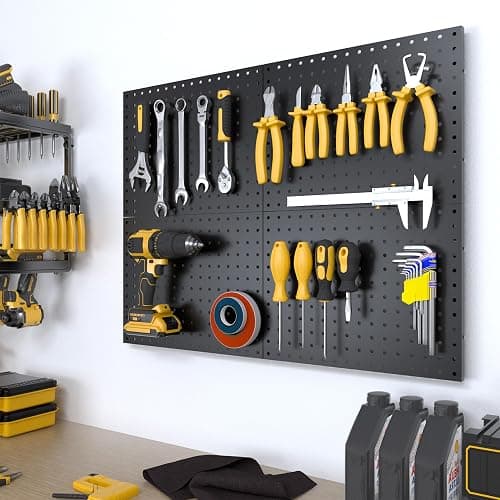 Spampur Peg Board, 4 Pack Metal Pegboard Panels with 50 Hooks, Black Pegboards Wall Organizer, Heavy Duty Peg Board for Walls Home, Garage Tool Storage, Office Organization, Craft Room, Kitchen thumbnail 2