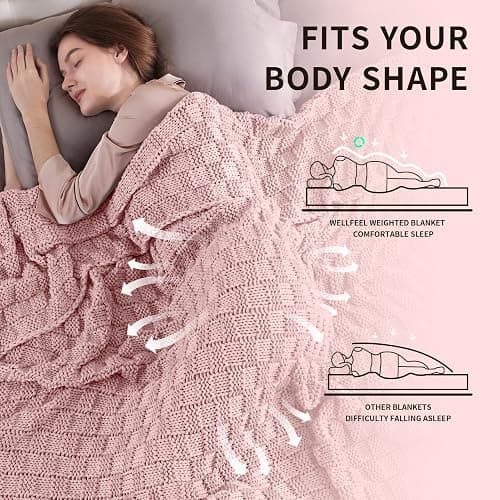 Wellfeel Knitted Weighted Blanket for Adult, No Beads Heavy Blanket 48” x 72'' 12lbs, Breathable Chunky Knit Blanket, Cooling Weighted Blanket for Hot Sleepers, Christmas Home Decor (HoneyPink) thumbnail 3