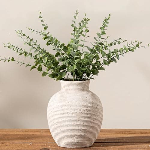Vanselia Ceramic Flower Vase Home Decor - Small Farmhouse Table Vases Rustic Vintage Living Room Kitchen Bedroom Decorations for House Book Shelf Office Coffee Desk Dining Fireplace (6" Rustic) - Image 1