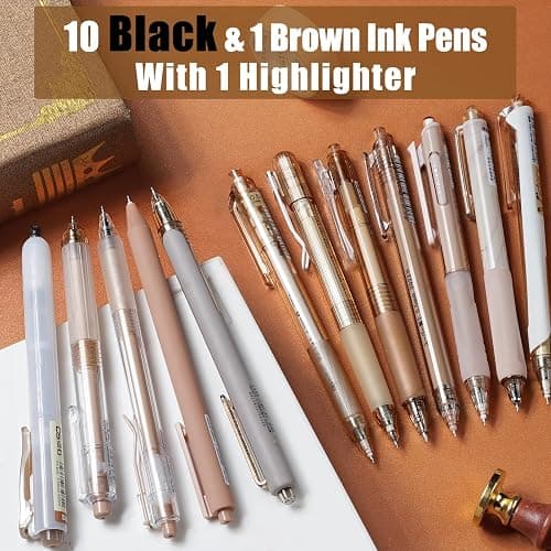 Four Candies Moor Series Gel Pens, Aesthetic Black & Brown Ink Pens with 0.5 mm Fine Point, Boho School Office Supplies Neutral Beige Desk Accessories, Set of 12 thumbnail 2