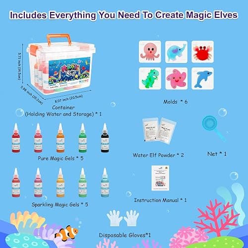 Kiditos Magic Water Elf Toy Kit–Squishies for Kids, 10 Gels & 6 Molds, Magic Gel Water Pets Sensory Toy, Fun DIY Craft Kit, Party Favors, Birthday & Christmas Gifts for Kids Ages 3+ thumbnail 6