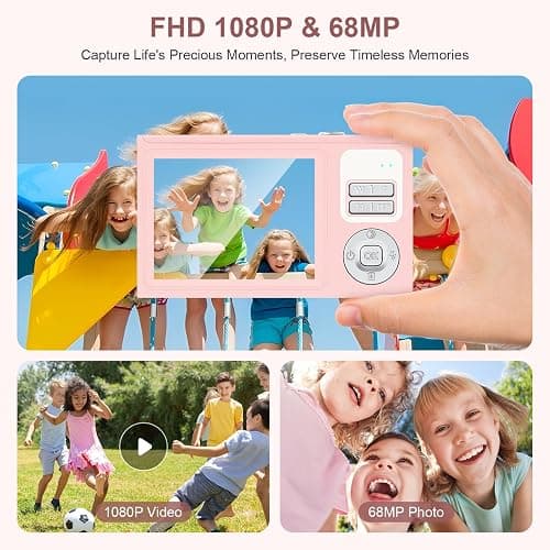 Digital Camera - 68MP Autofocus with 2.8" LCD Screen 16X Digital Zoom Anti-Shake Photography Vlogging Compact Photo Camera with 32gb SD Card for Kids Students Beginners Teens (All Pink) thumbnail 2