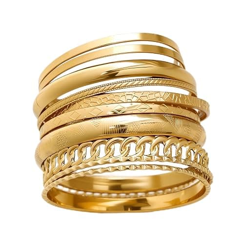 ÌF ME Gold Bangle Bracelets for Women, Indian Bangles Stackable Set, Multi Layer Textured 18K Gold Plated Chunky Bracelets Boho Jewelrys Set - Image 1