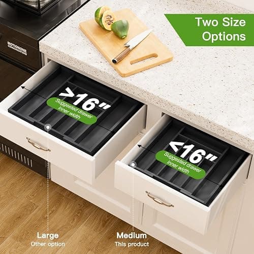 Pipishell Bamboo Expandable Drawer Organizer for Utensils Holder, Adjustable Cutlery Tray, Wood Drawer Dividers Organizer for Silverware, Flatware, Knives in Kitchen, Bedroom, Living Room(M-Black) thumbnail 4