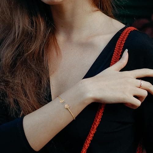 BRIJEWLIC Gold Bracelets for Women Teen Girls, 14K Gold Plated Initial Heart Bangle Bracelet thumbnail 4