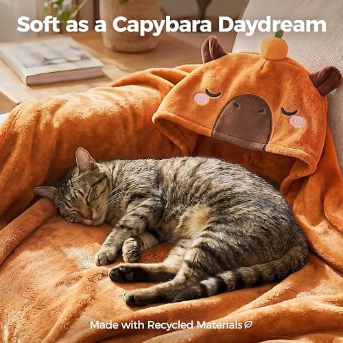 Mewaii Capybara Gifts Wearable Blanket Hoodie Soft Flannel Capybara Blanket | Full-Body Coverage, Hands-Free Design, Machine Washable, For Home, Camping, Study & Lounging, Gift for Women & Animal Lovers thumbnail 6