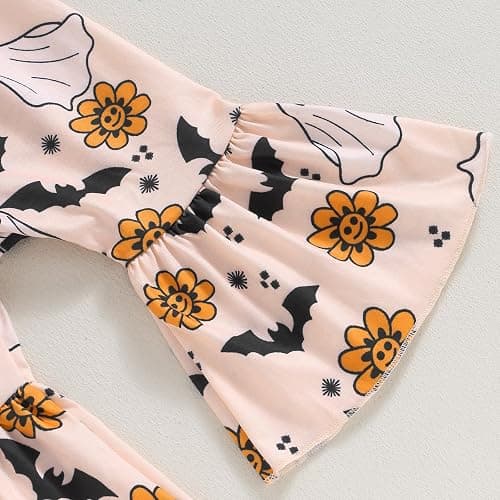 Newborn Baby Girl Halloween Clothes Long Sleeve Romper Tops Pumpkin Bell-Bottom Pants Headband Infant Fall Outfits thumbnail 6