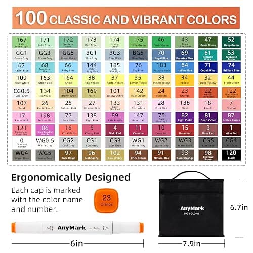 AnyMark Alcohol Markers, 100 Colors Dual Tip Art Coloring Markers thumbnail 3