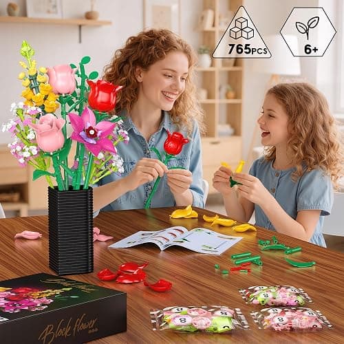 Flower Bouquet Building Blocks Set – 765Pcs DIY Floral Arrangement Toy for Home Office Decor, Birthday Anniversary for Women Girls Kids, Flowers Model Kit for Ages 6+ thumbnail 2