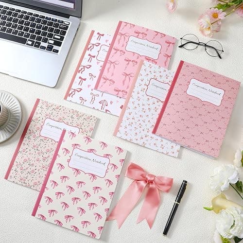 Fullhawl 6 Pack Composition Notebook College Ruled Bulk Pink Bow Composition Notebook Preppy Aesthetic for Back to School Supplies 110 Pages 9-3/4 x 7-1/2" Cute Journal for First Day of School Office thumbnail 7