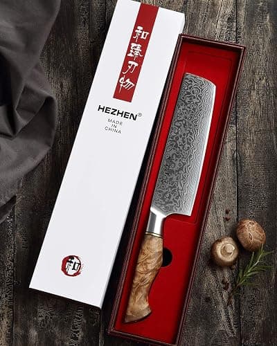 HEZHEN 7 inch Nakiri Knife Japanese High Carbon Steel-Super Durable Cooking Knife-67 Layers of Damascus Steel Sharp Blade -Ergonomic Design for Figured Sycamore Wood Handle thumbnail 9
