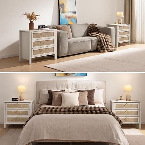 SICOTAS Nightstand Set of 2 with Drawers, Rattan Nightstands, Large Modern Boho Night Stand Wide Bedside Tables for Bedroom thumbnail 6